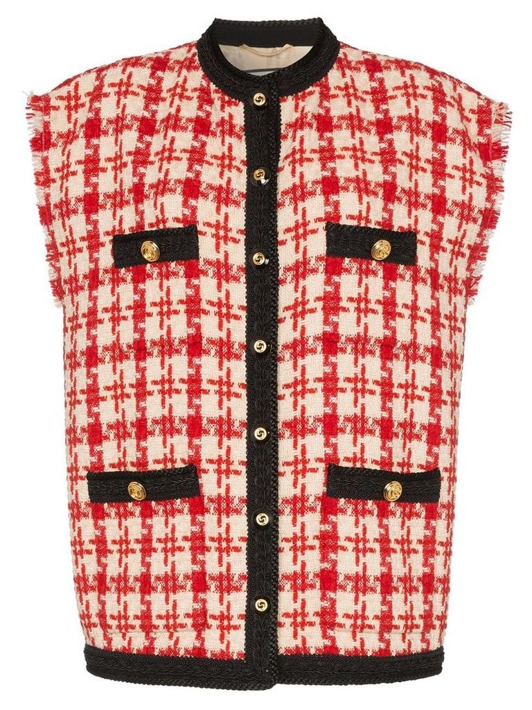 Gucci sleeveless button-down tweed jacket - NEUTRALS