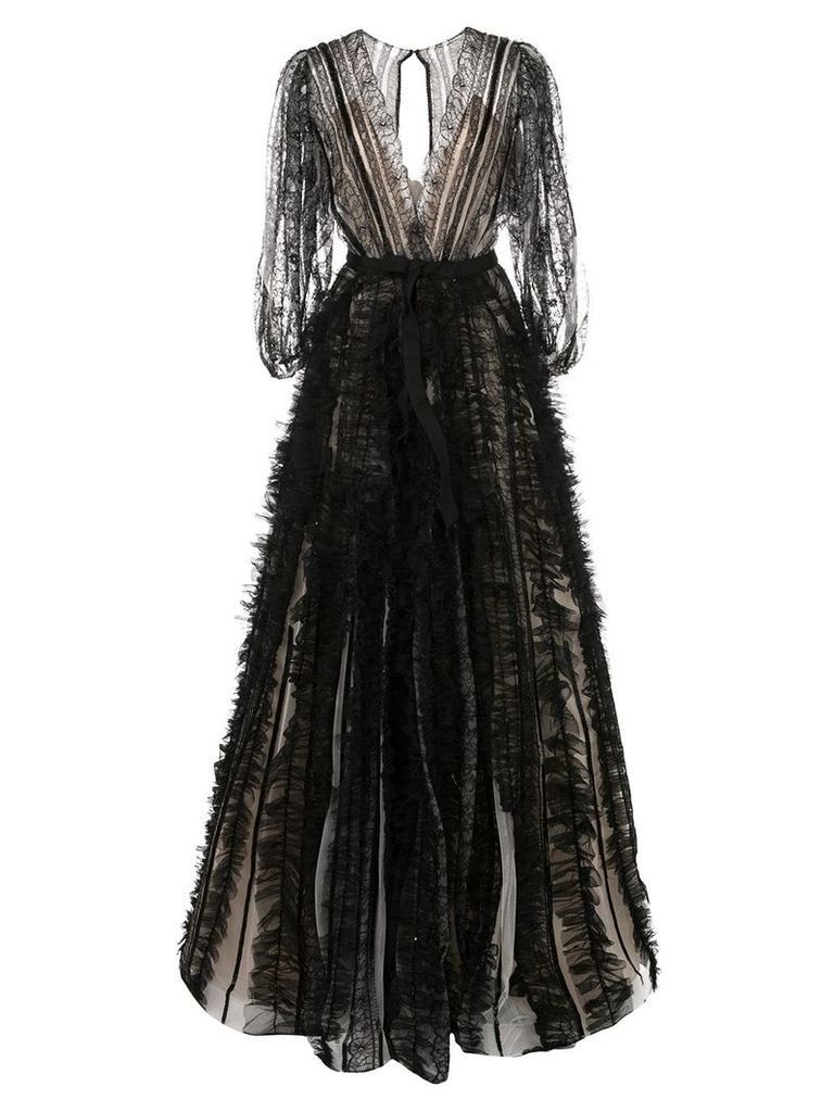 Marchesa flared tulle panelled gown - Black