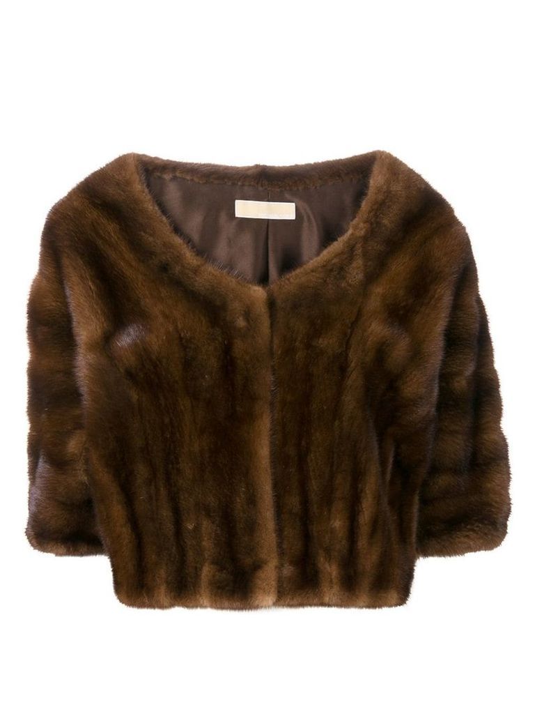 Liska boat-neck cropped fur jacket - Brown