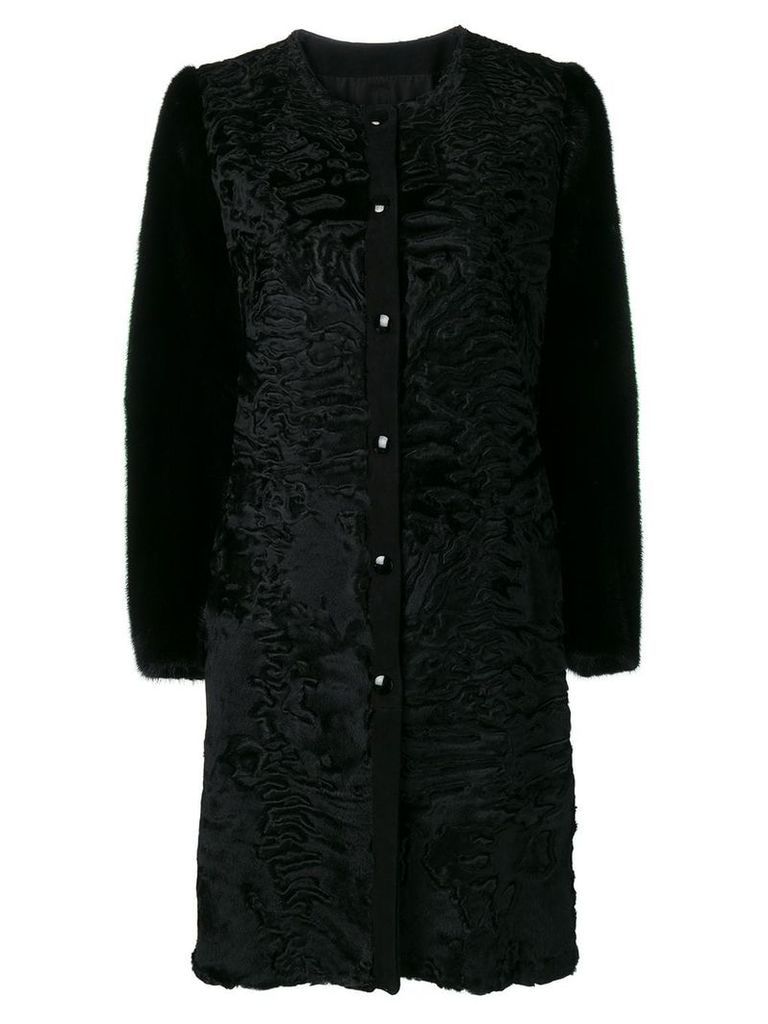 Liska classic fur trimmed coat - Black