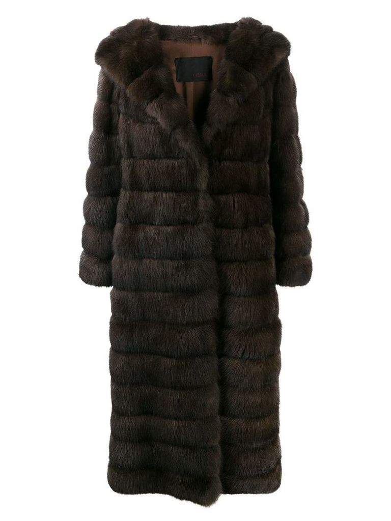 Liska long fur coat with wide lapels - Brown