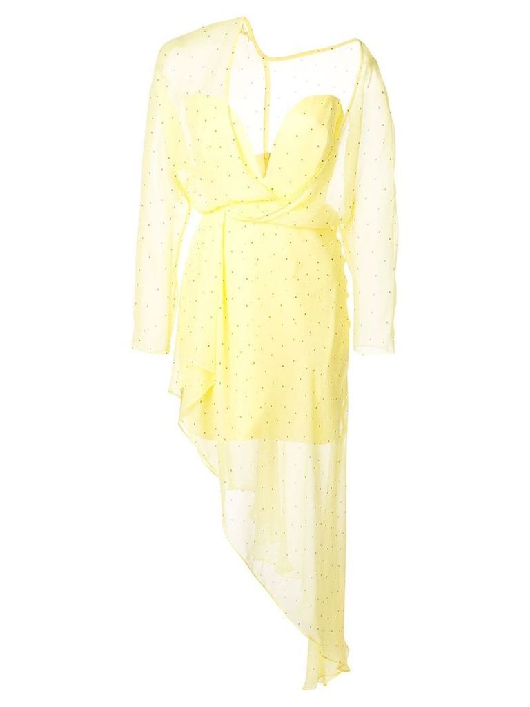Michelle Mason polka dot asymmetric dress - Yellow