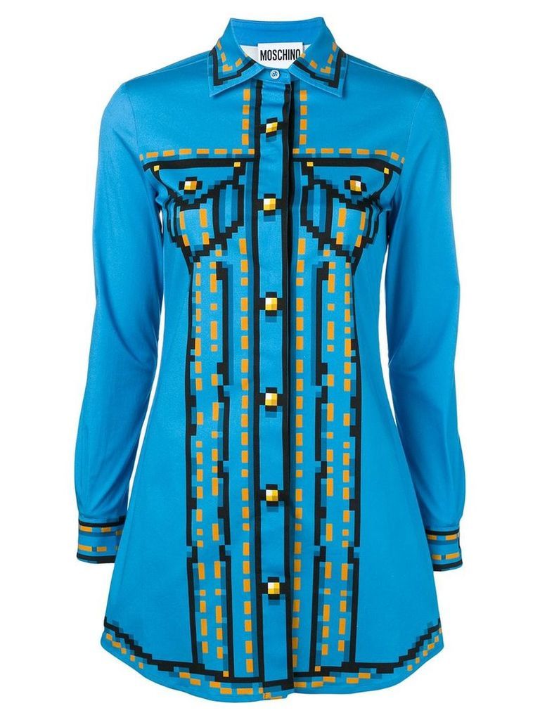 Moschino pixel-print shirt dress - Blue