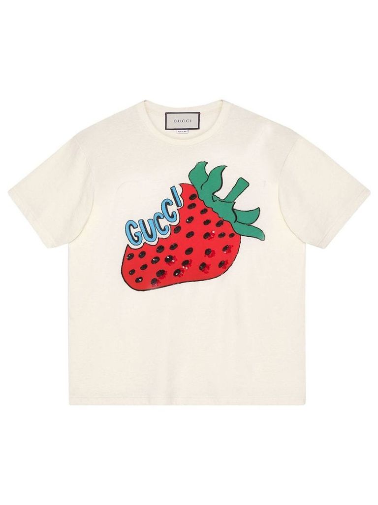 Gucci Oversize cotton T-shirt with strawberry - White