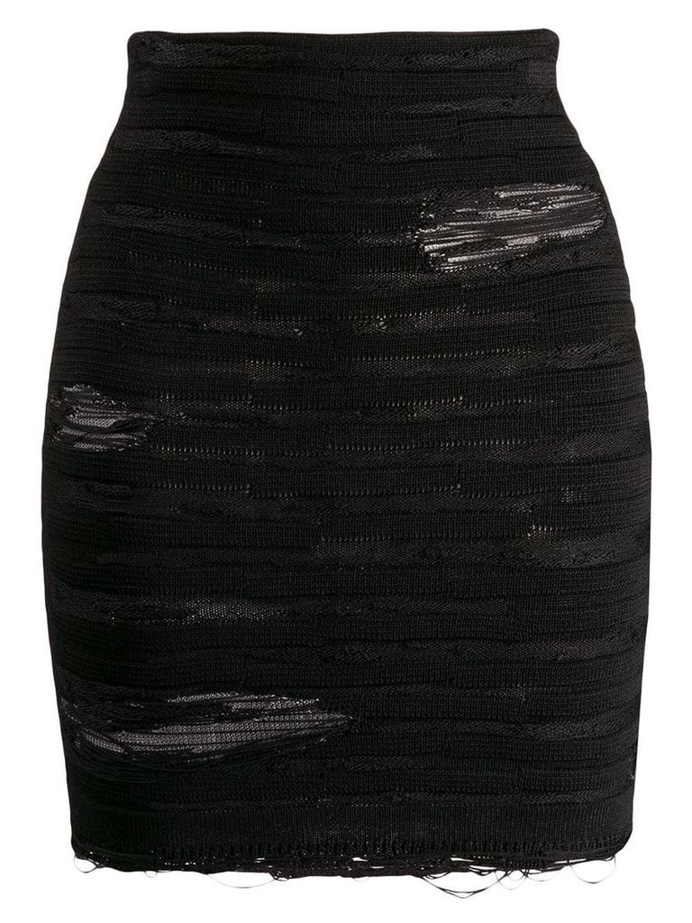 Balmain distressed striped mini skirt - Black