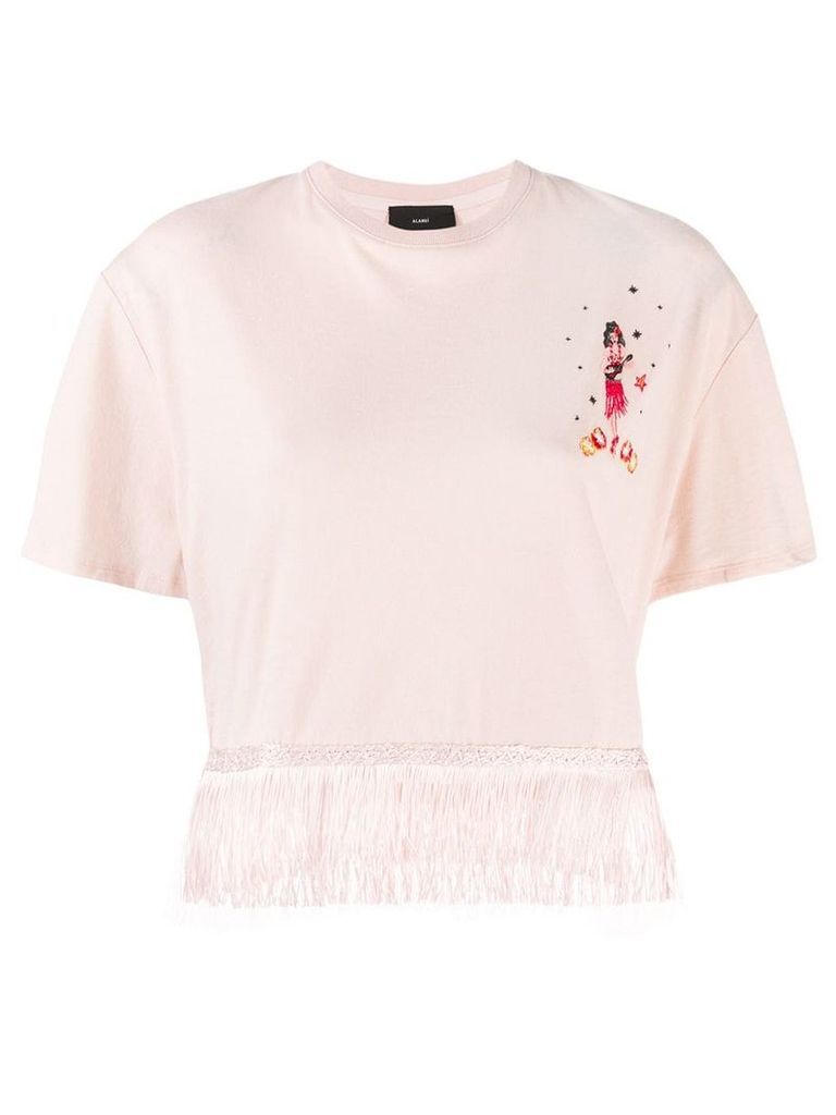 Alanui fringed embroidered T-shirt - PINK