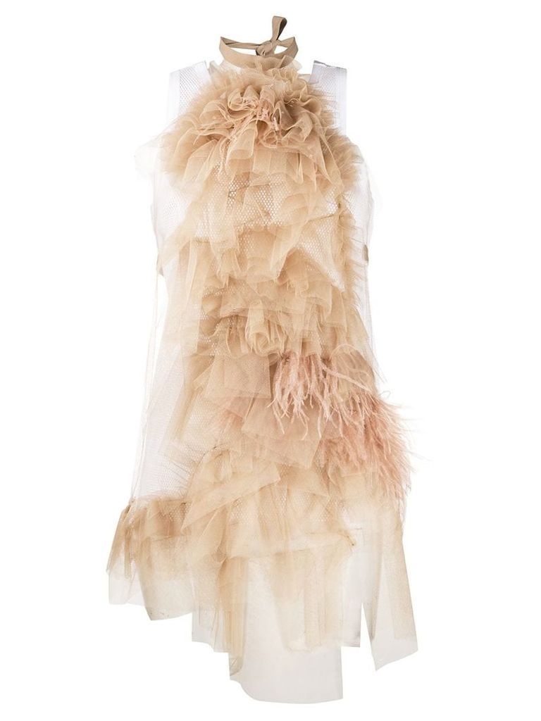 Nº21 front layered top with ostrich feather - Neutrals