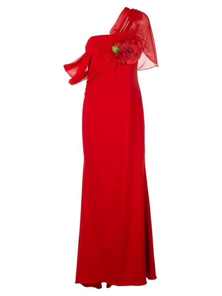 Badgley Mischka asymmetric draped gown - Red