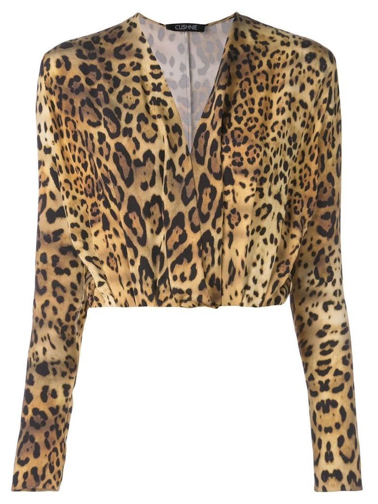 Cushnie plunge leopard print blouse - Brown