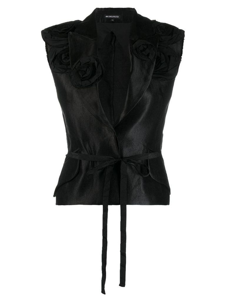 Ann Demeulemeester floral appliqués waistcoat - Black