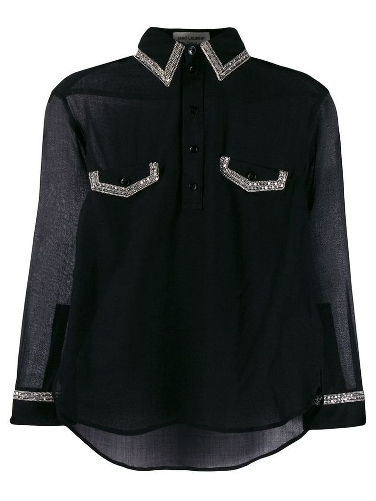 Saint Laurent contrast-trim fitted shirt - Black