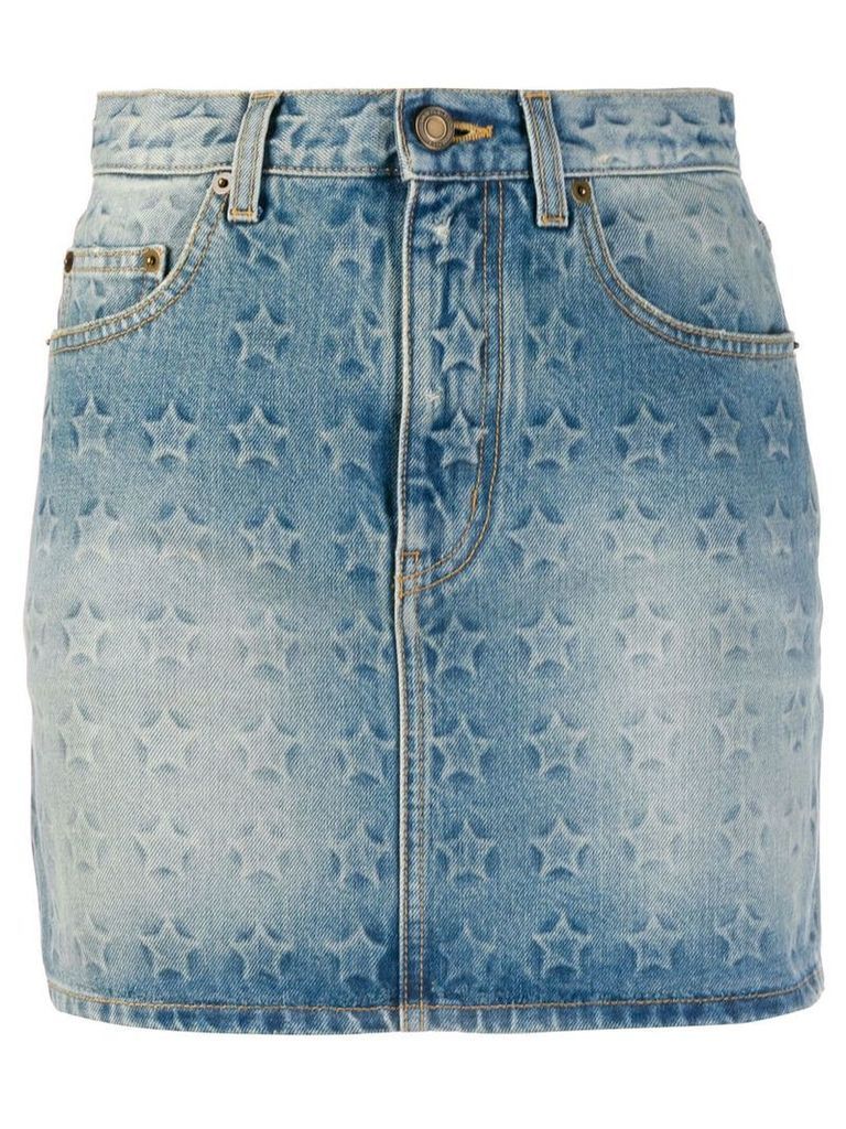 Saint Laurent star print denim mini skirt - Blue