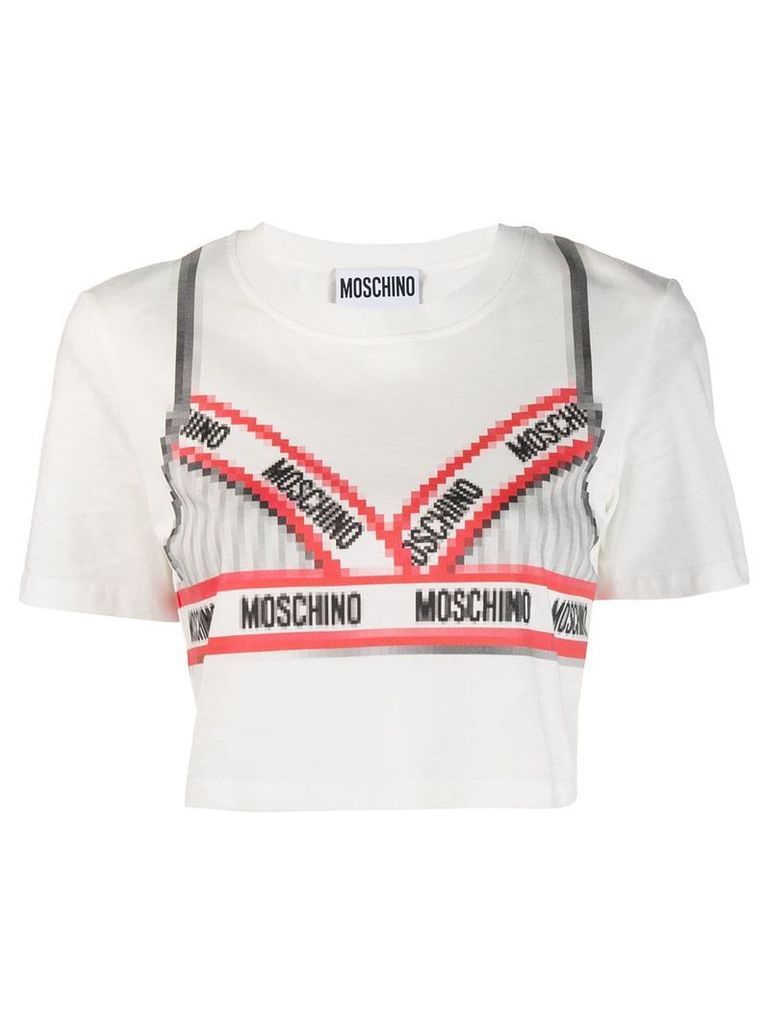 Moschino bra print crop T-shirt - White