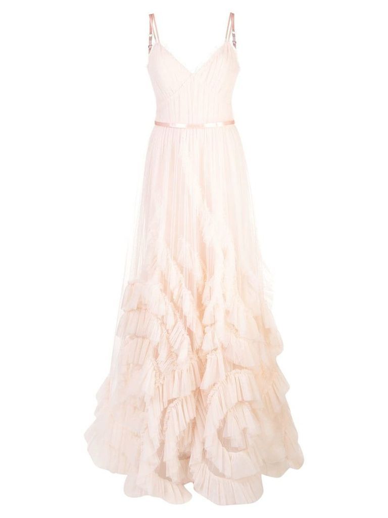 Marchesa Notte frilled detailed long gown - PINK