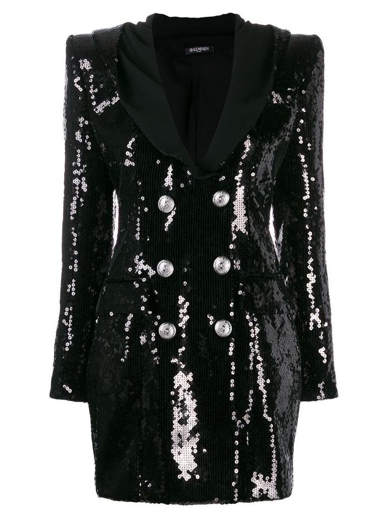 Balmain buttoned sequin dress - Black