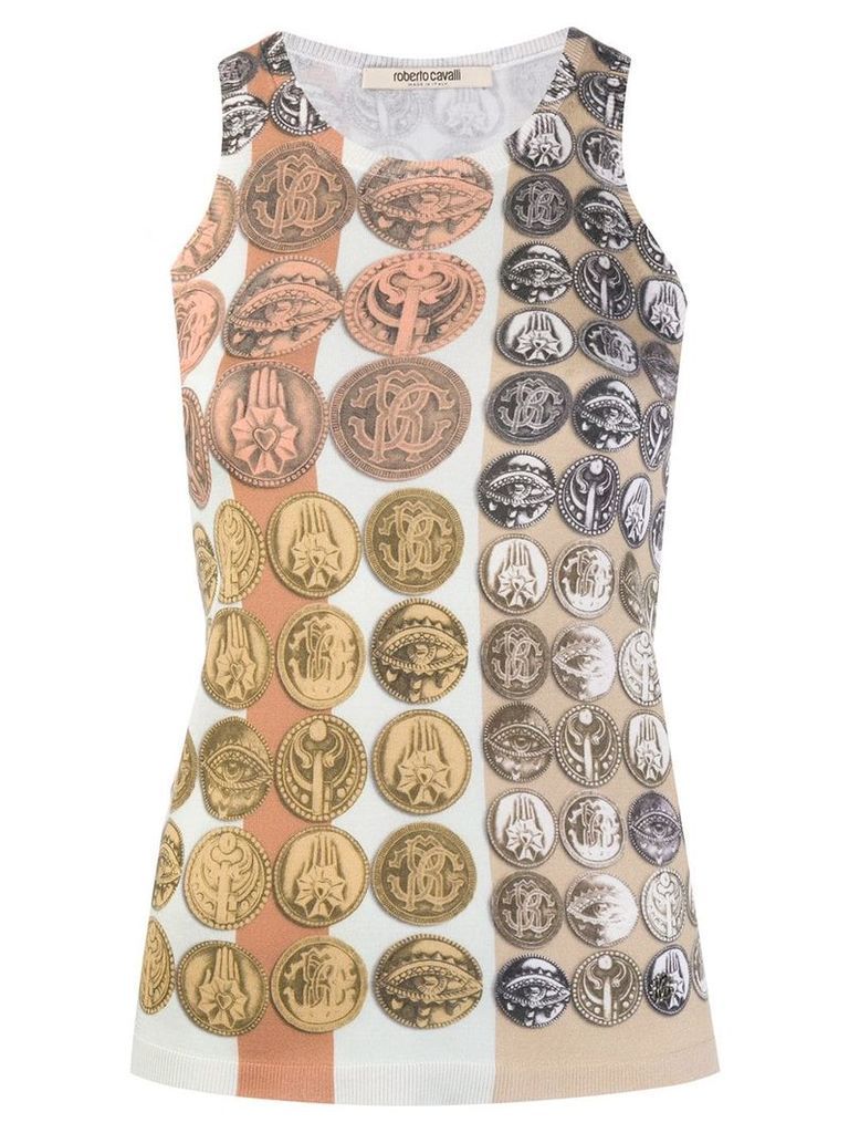 Roberto Cavalli Stripes & Coins knitted tank top - NEUTRALS