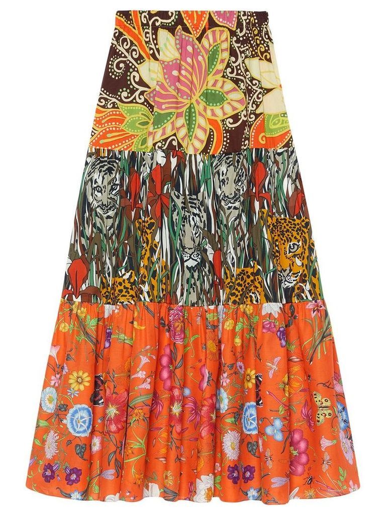 Gucci patchwork print long skirt - ORANGE