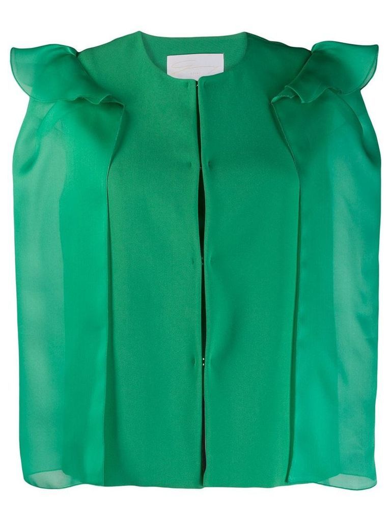 Genny ruffle shoulder cropped blazer - Green