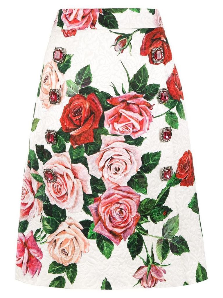 Dolce & Gabbana floral print brocade skirt - White