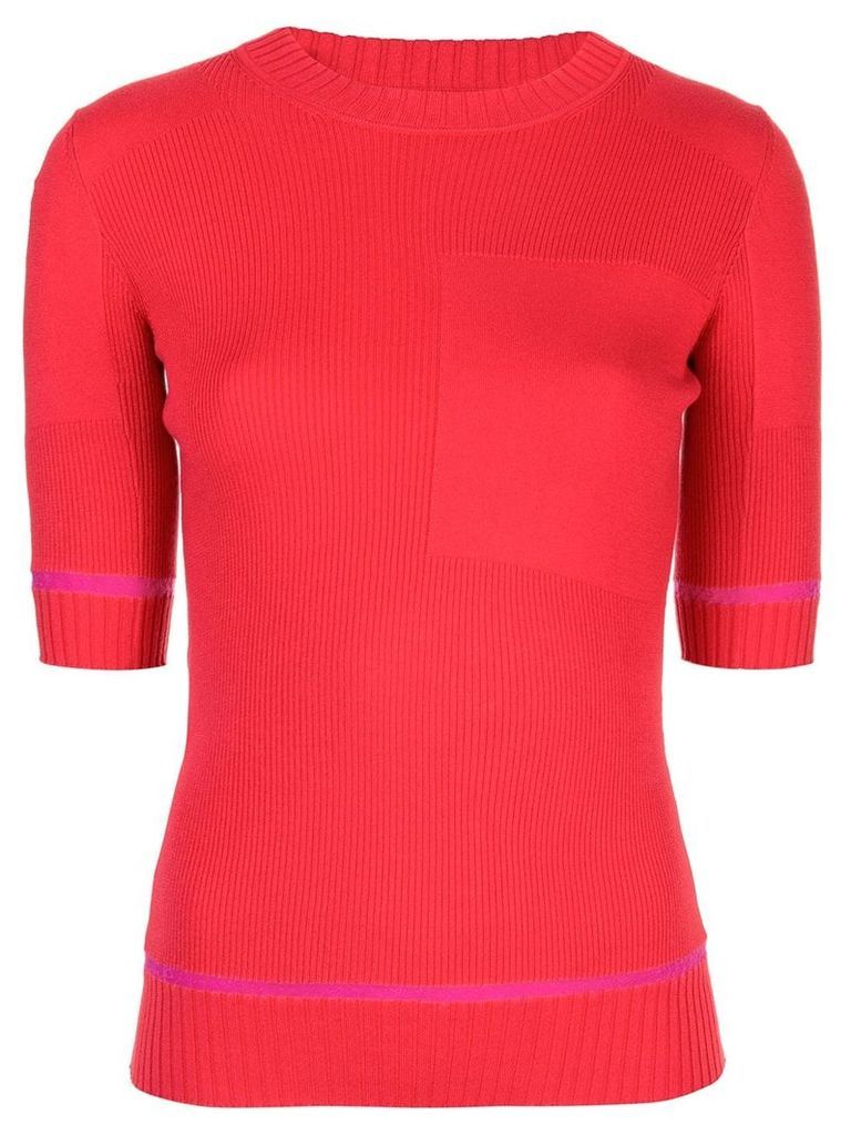 Proenza Schouler Ribbed Knit Short Sleeve crew neck Top - Red