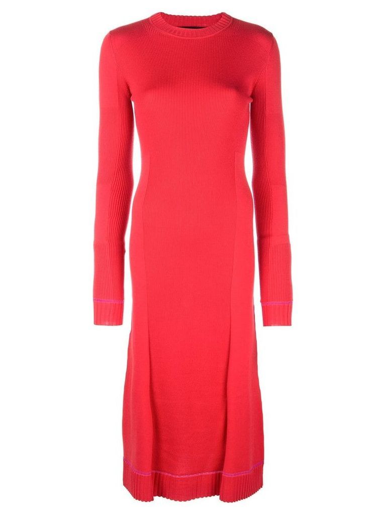 Proenza Schouler Ribbed Knit Long Sleeve Dress - Red