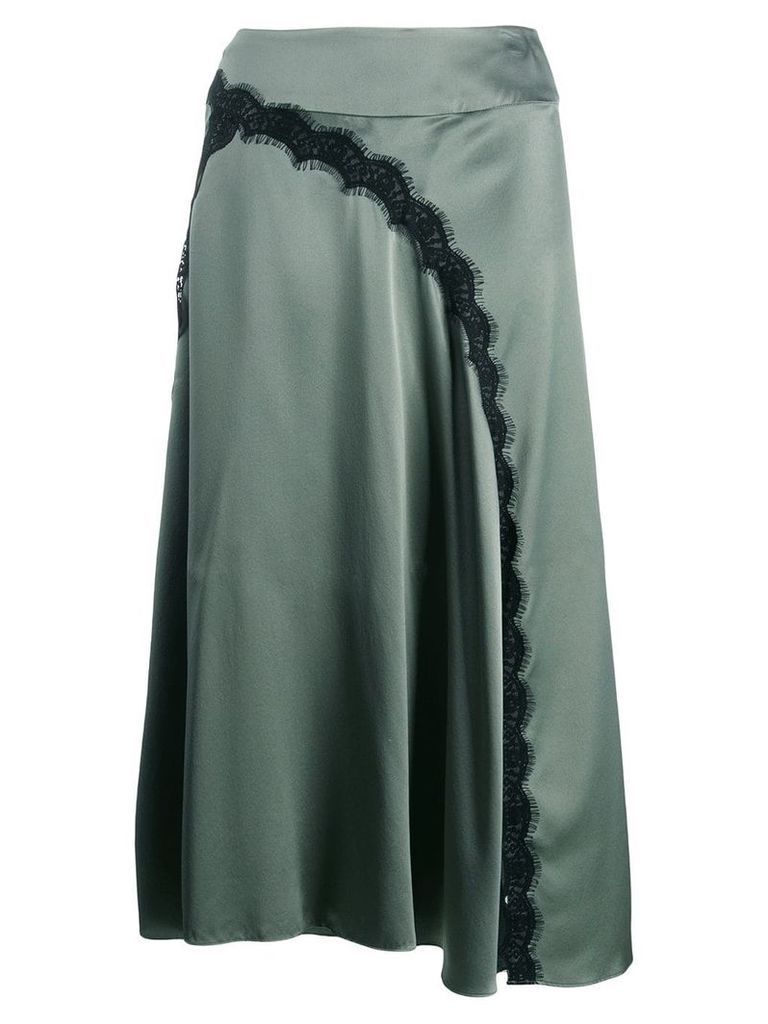 Dorothee Schumacher satin midi skirt with lace insert - Green