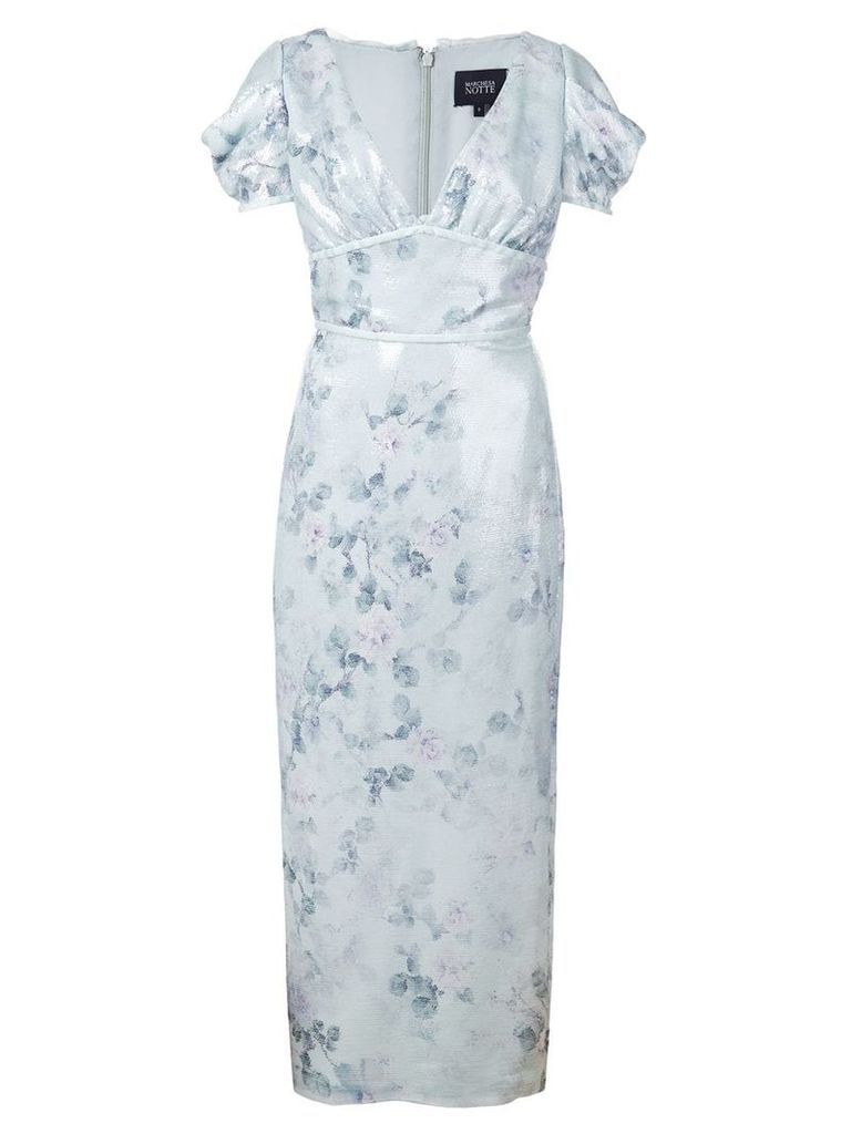 Marchesa Notte floral fitted dress - Blue