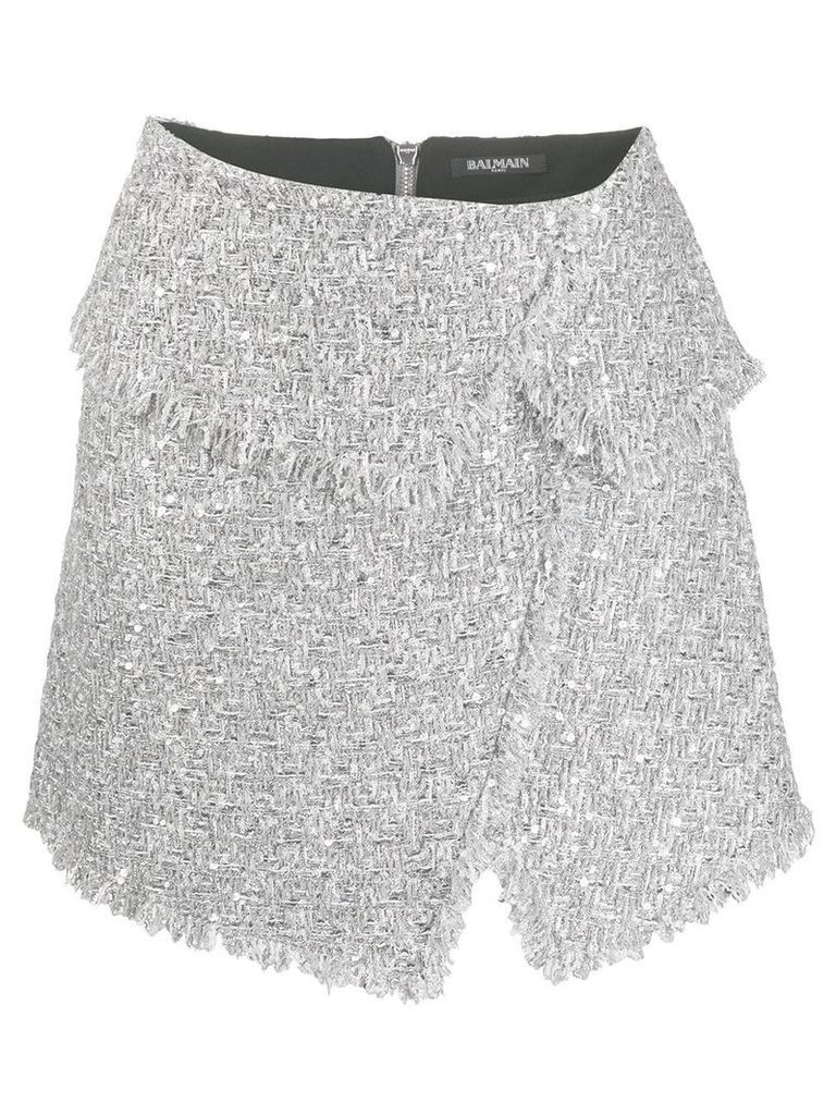 Balmain asymmetric tweed mini skirt - SILVER