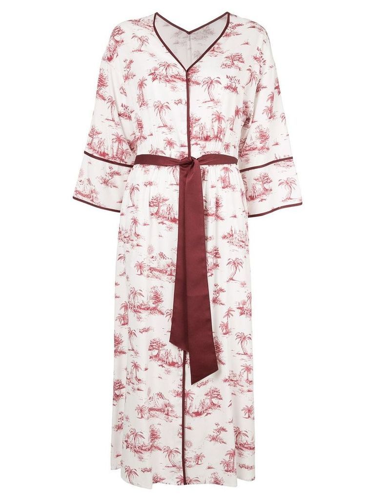 Loveless palm print kimono dress - White