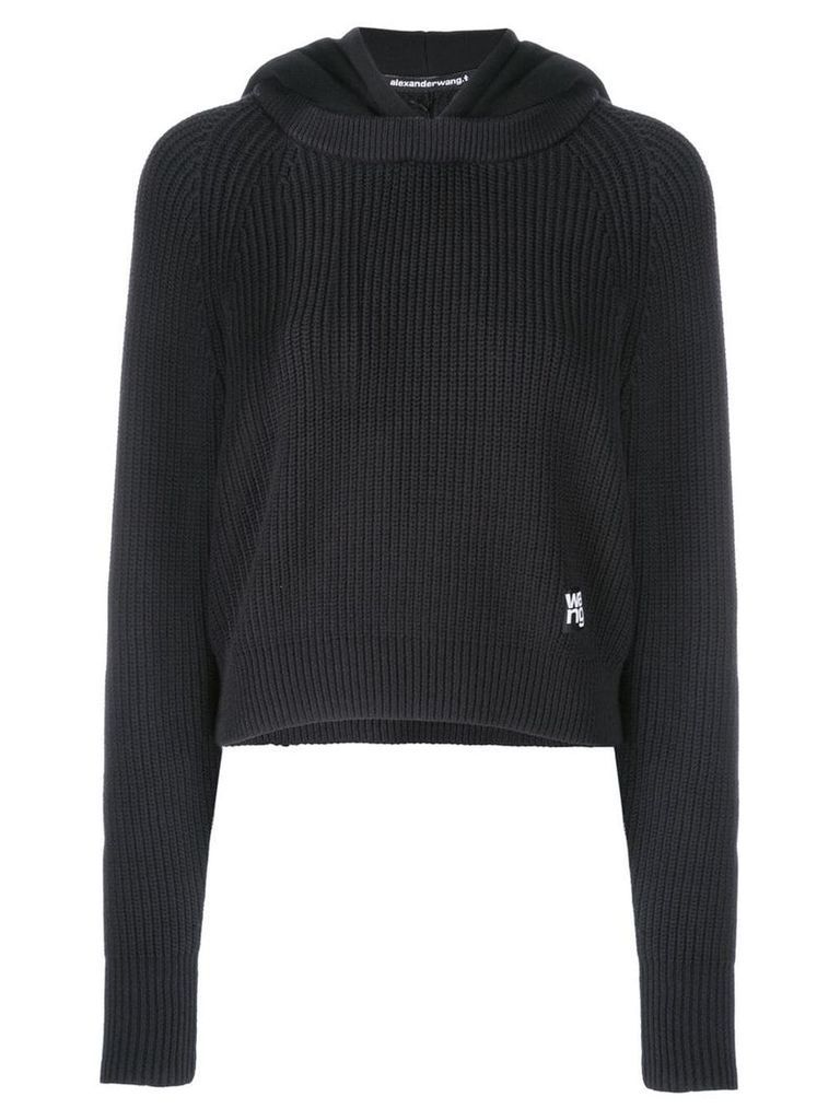 T By Alexander Wang logo patch knitted hoodie - Blue