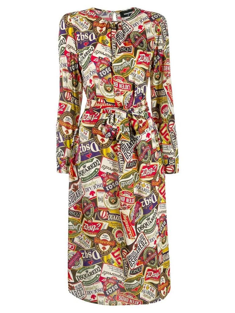 Dsquared2 printed belted midi dress - NEUTRALS