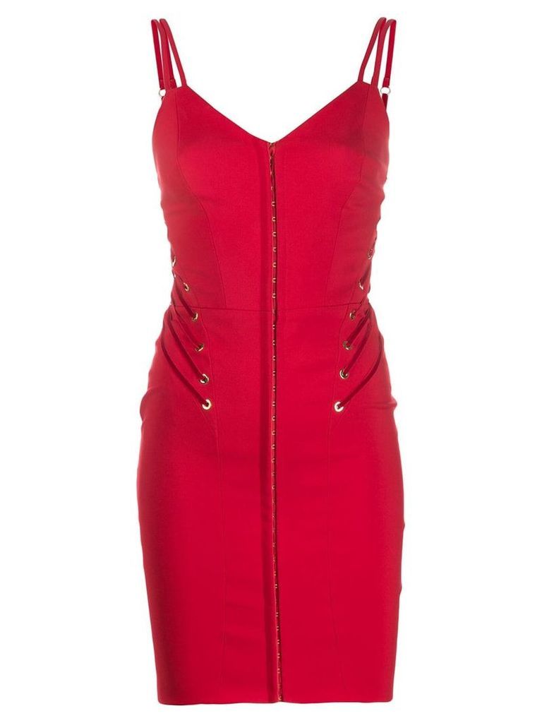 Murmur lace-up detail fitted dress - Red
