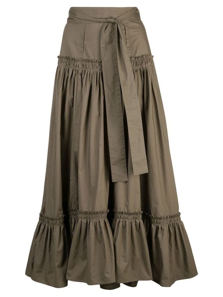 Proenza Schouler Tiered Cotton Long Skirt - Green