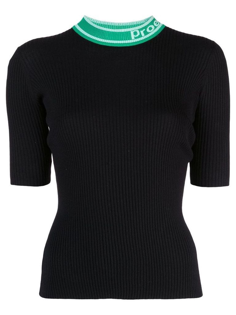 Proenza Schouler PSWL Logo Knit Short Sleeve Crewneck Top - Black