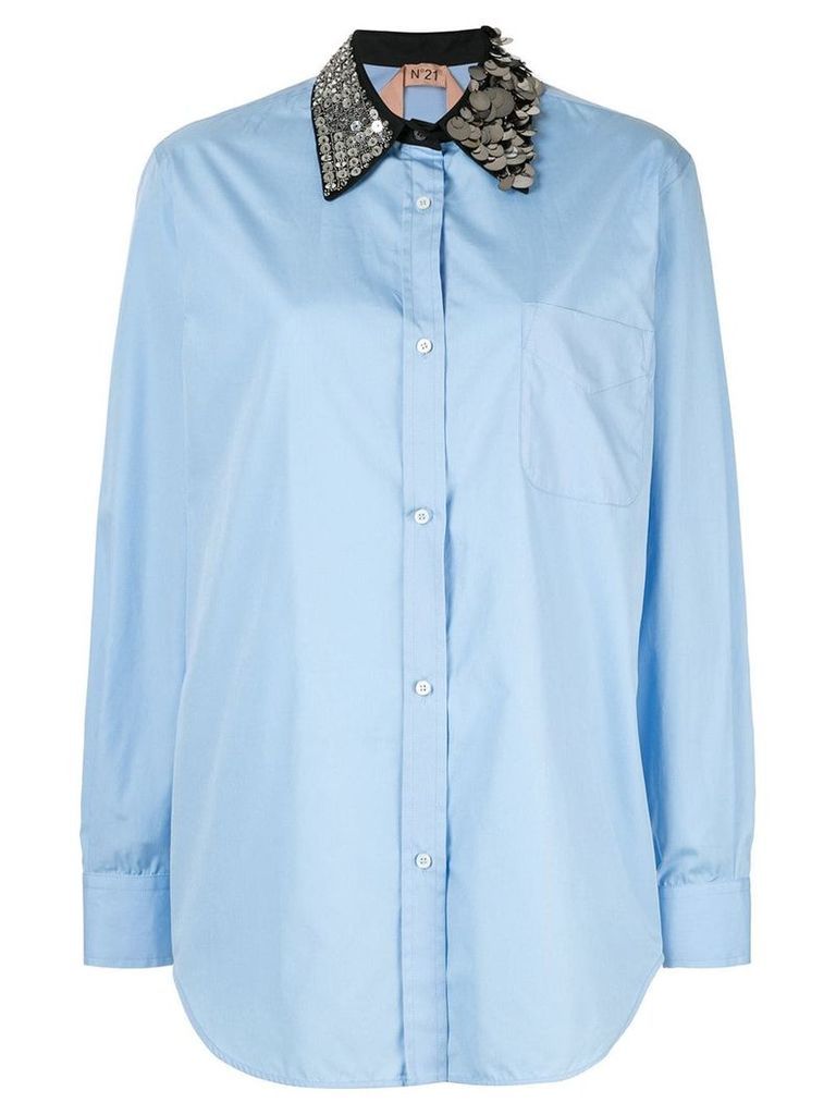 Nº21 sequin collar button-up shirt - Blue