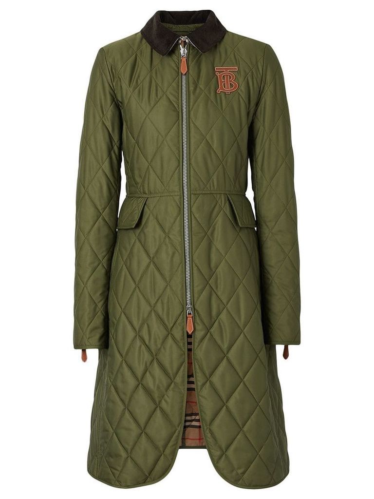 Burberry Monogram Motif Quilted Riding Coat - Green
