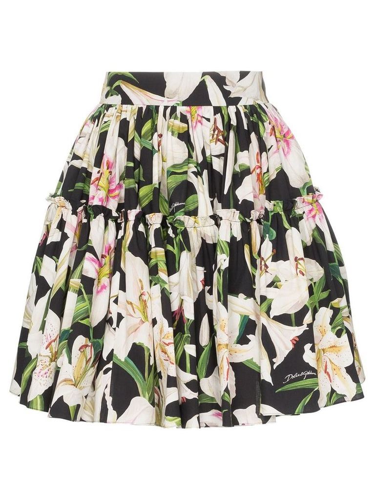 Dolce & Gabbana lily print flared skirt - Black