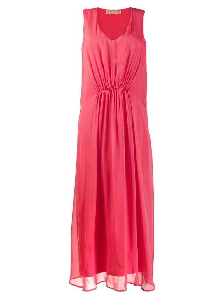120% Lino long sleeveless ruched dress - Pink