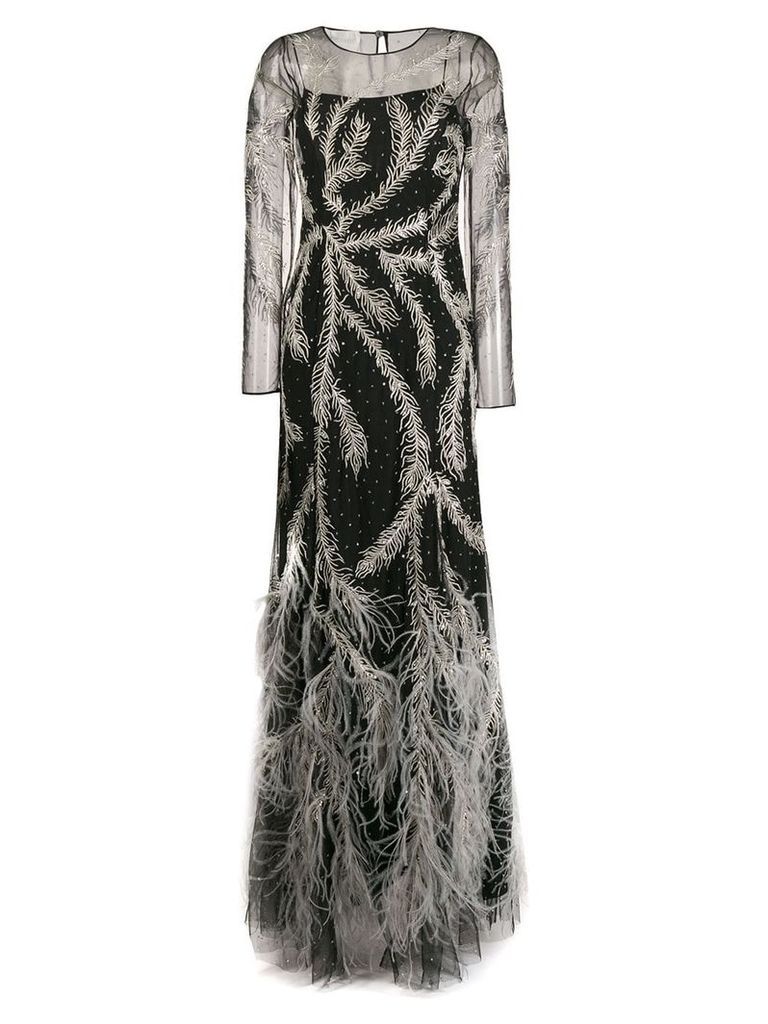 Alberta Ferretti feathered embellished gown - Black