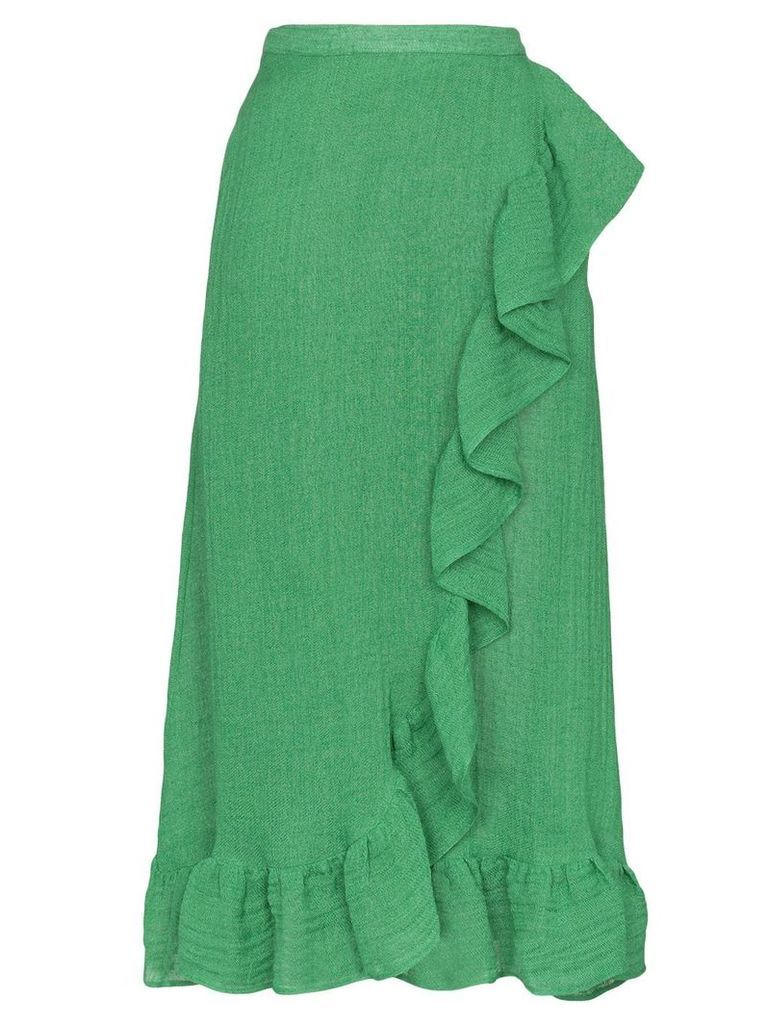 Lisa Marie Fernandez ruffled wrap midi skirt - Green