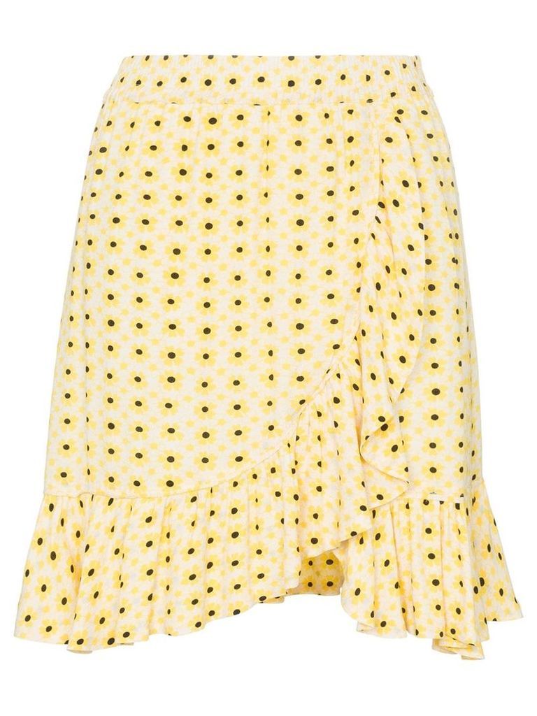 GANNI daisy print wrap skirt - Yellow