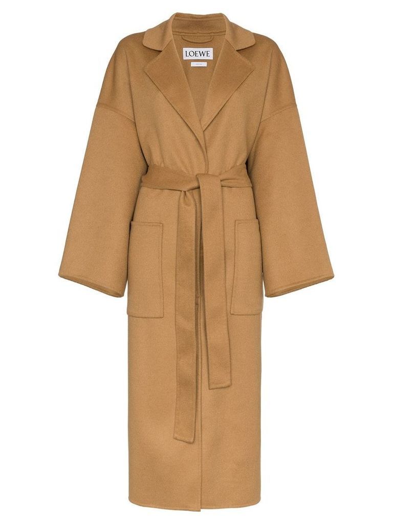 Loewe oversized belted wool cashmere-blend coat - Brown