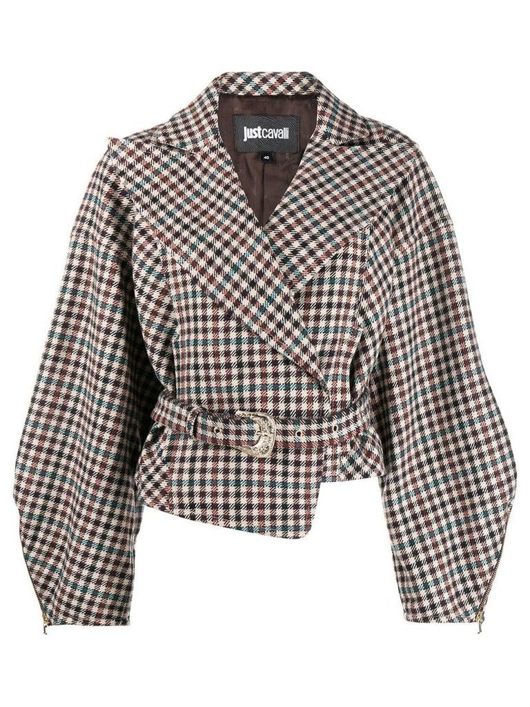 Just Cavalli check print belted jacket - NEUTRALS