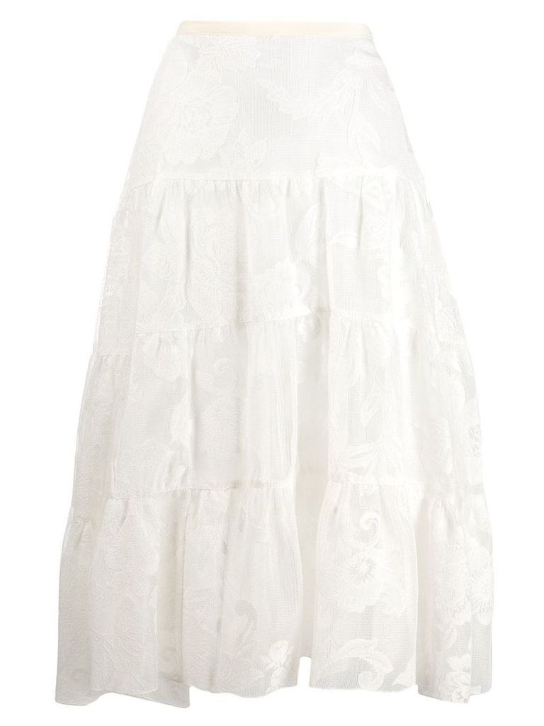 See by Chloé floral mesh tiered skirt - White