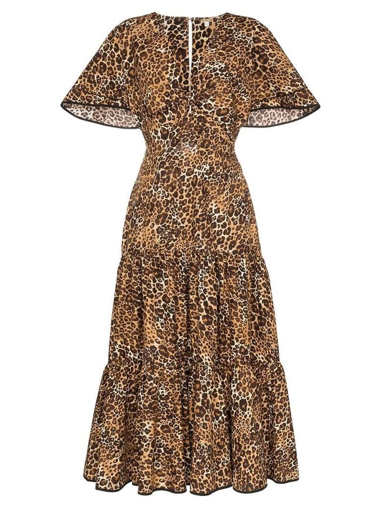 Johanna Ortiz leopard print ruffled midi-dress - Brown