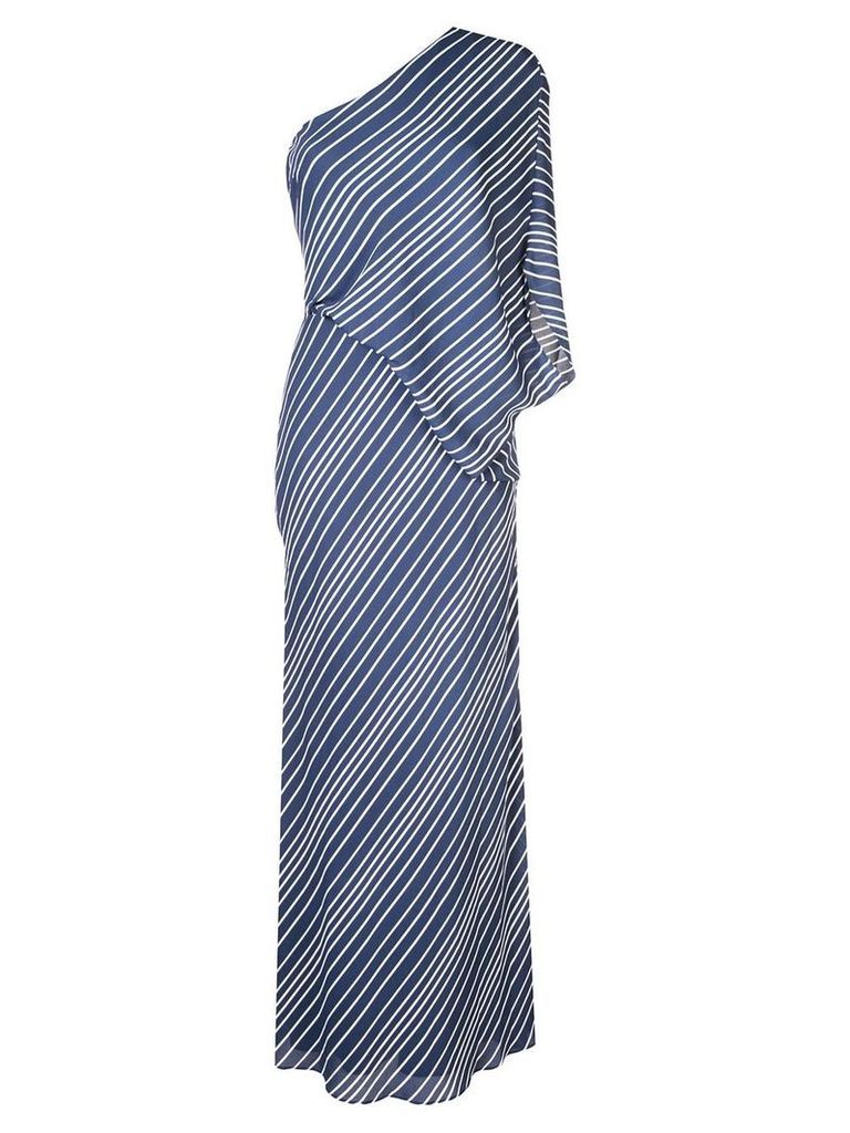 Halston Heritage striped one shoulder dress - Blue