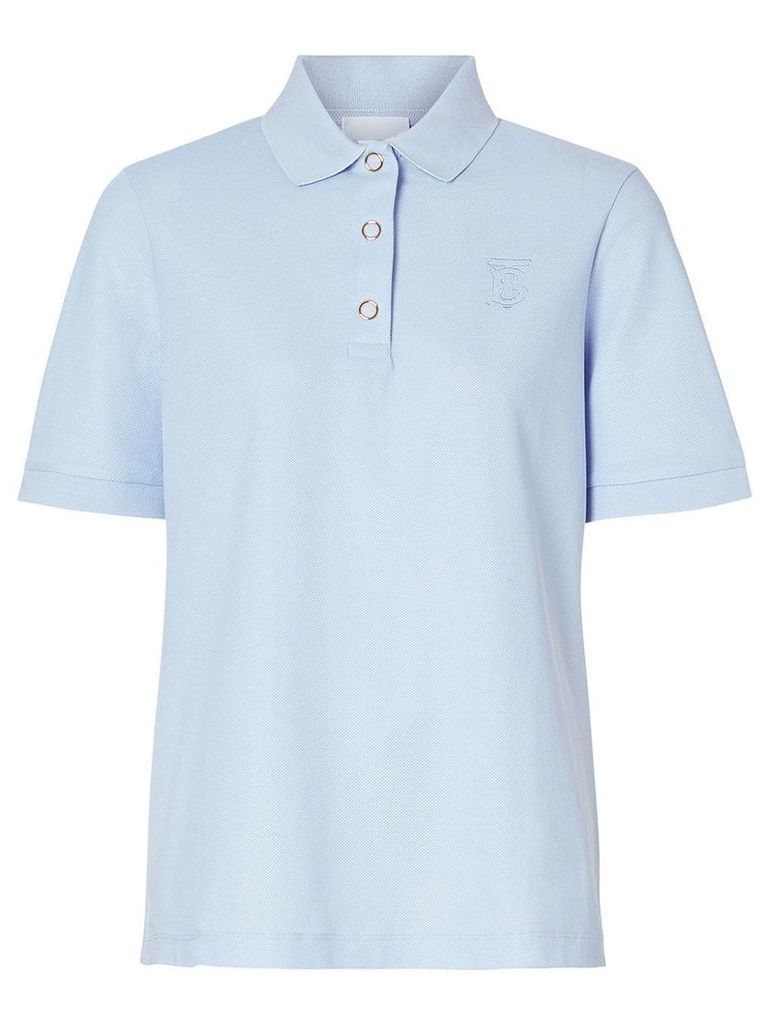 Burberry Monogram Motif Cotton Piqué Polo Shirt - Blue
