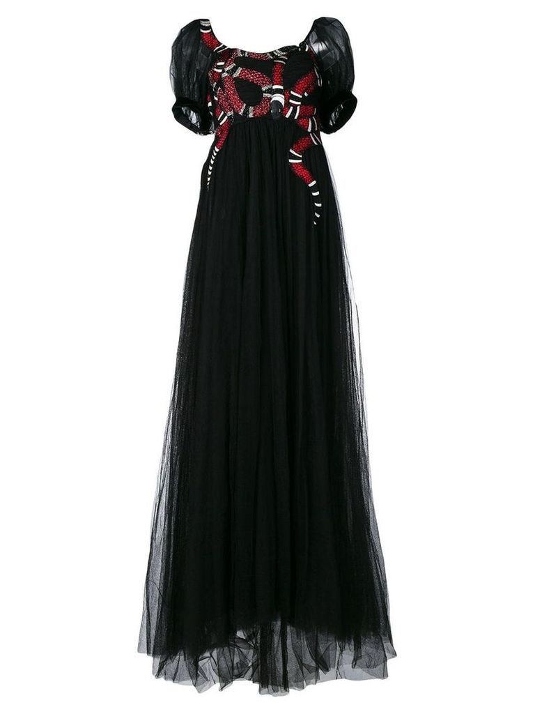 Gucci snake embroidered tulle gown - Black