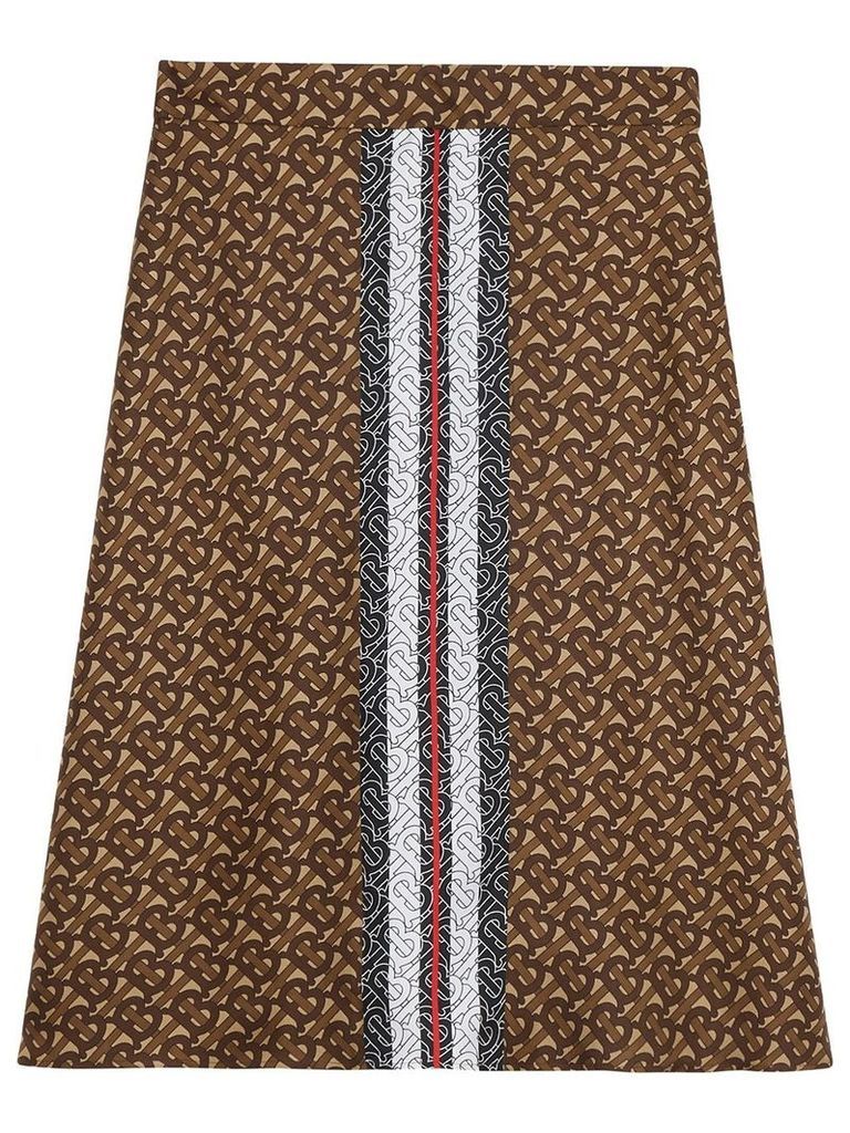 Burberry Monogram Stripe Print Silk Skirt - Brown