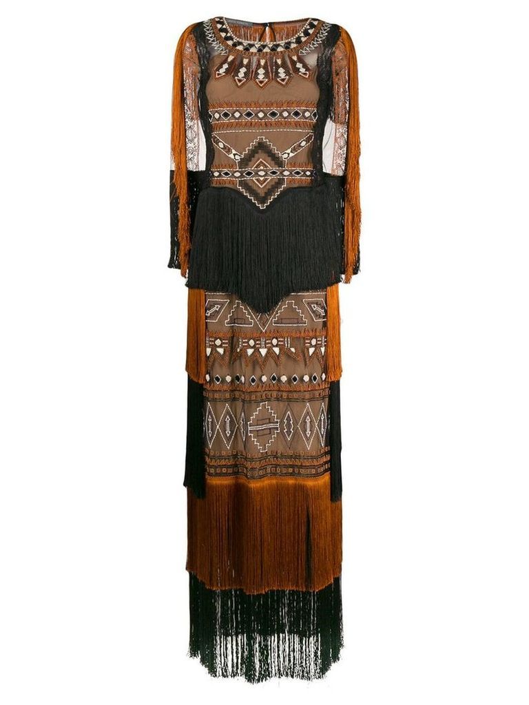 Alberta Ferretti fringed Navajo-style dress - Black